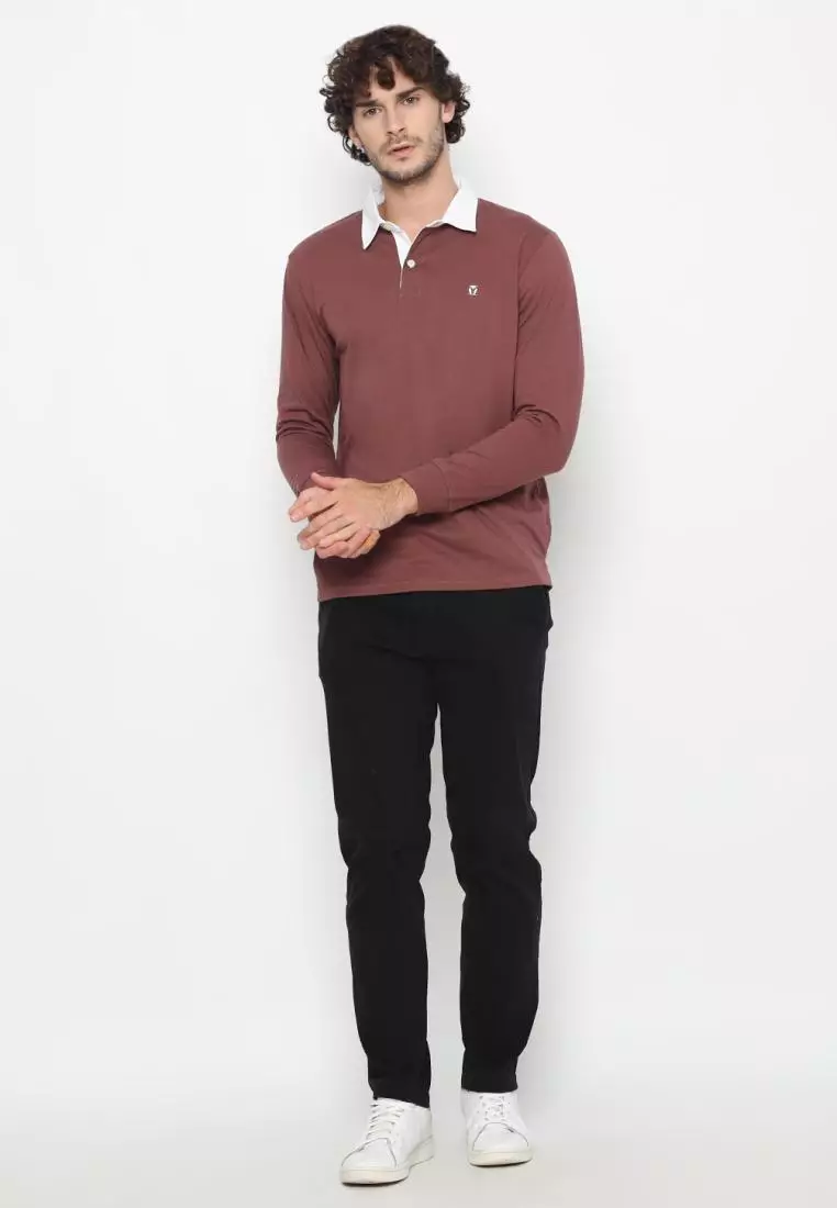 Matsuda Kaos Rugby Polo Shirt Pria Lengan Panjang Fujidera