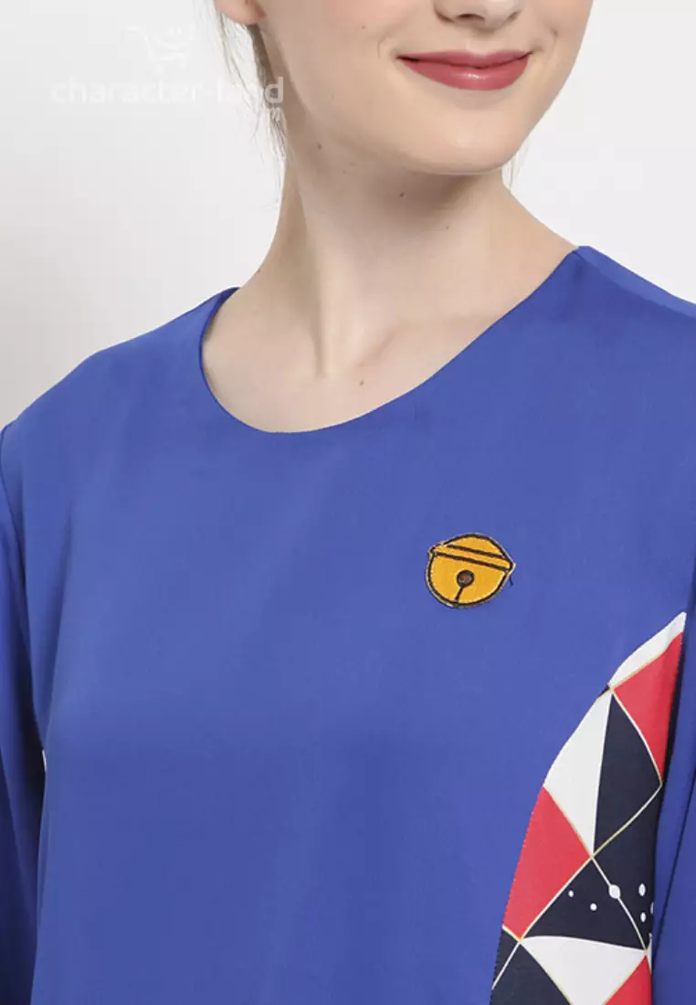 Doraemon Geometric Pattern Dress Blue