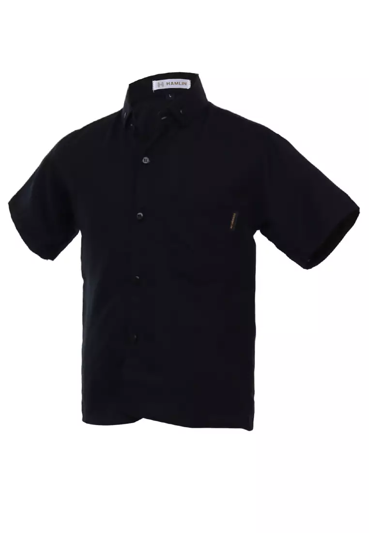 Juste Kemeja Formal Anak Laki-laki Lengan Pendek Motif Polos Kids Shirt Comportable Material Cotton ORIGINAL - Black