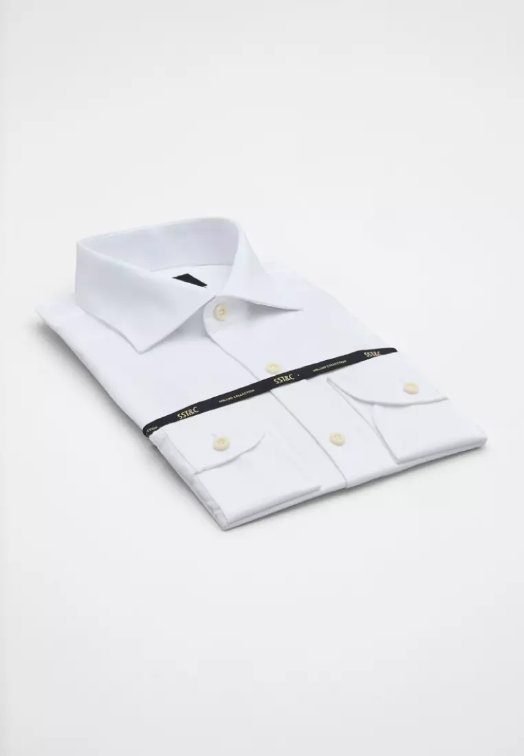 Milano Collection White Herringbone Classic Shirt