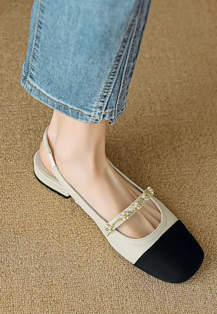 Color-blocked Slingback Mid Heels WW669-1