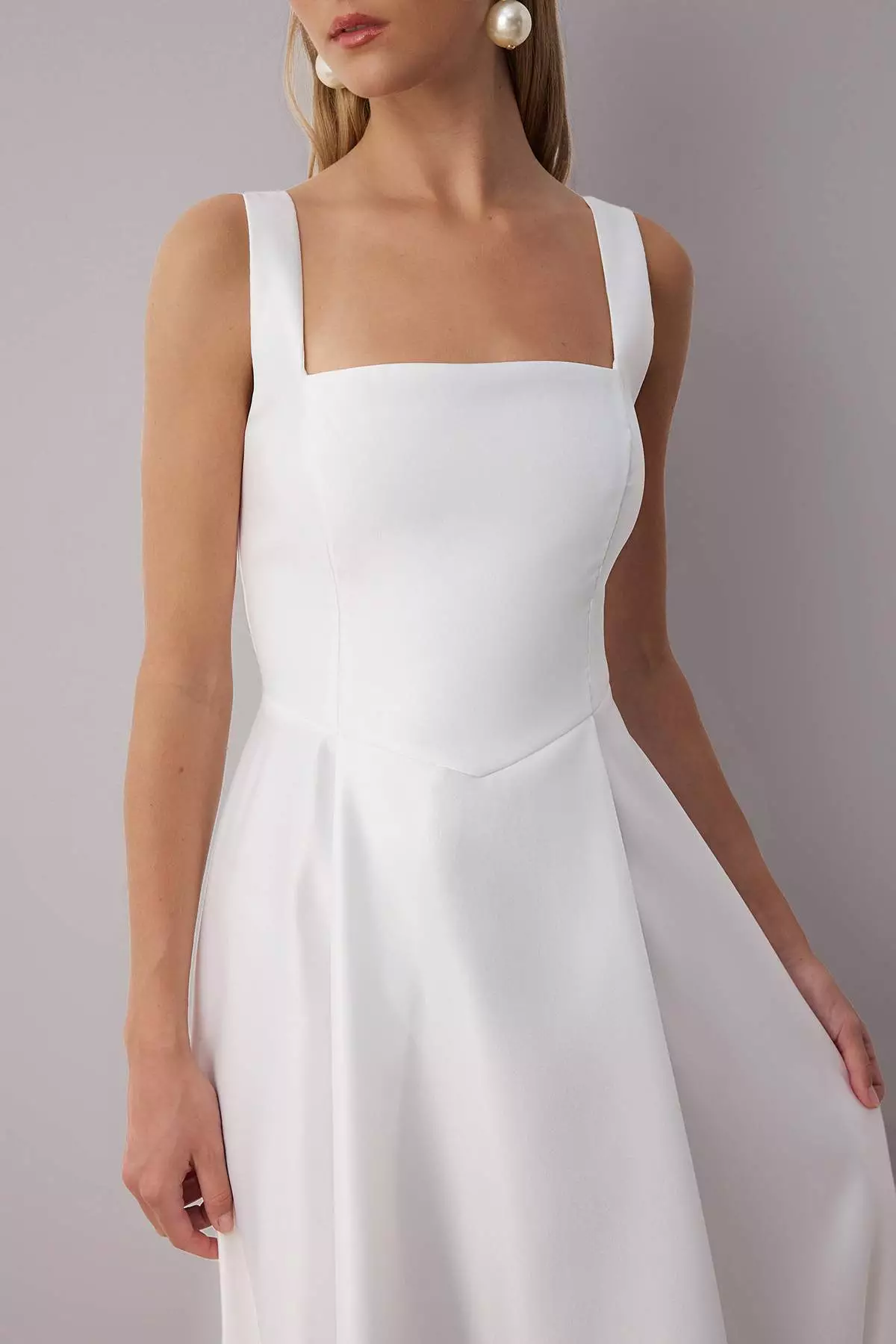 White A Line Satin Stylish Evening Dress