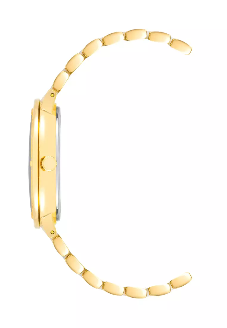 Anne Klein  AK3994WTGB0000 Gold Round Watch with White Dial and Gold Bezel