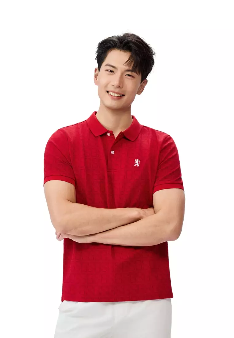 Giordano Men NDP 2026 Collection Slim Fit Cotton Lycra Lion Embroidery Polo T-Shirt (Singapore National Day Parade)