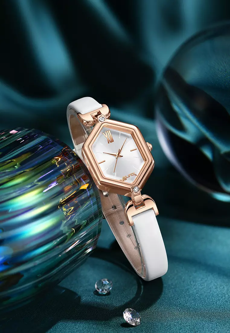 Jam Tangan Wanita Original Anti Air Tali Kulit Square Dial Gaya Korean Jam Tangan Cewek white