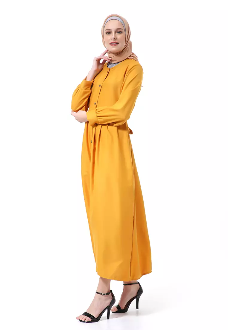 Kiyah Dress Button Muslimah Atasan Wanita Long Sleeve Premium Quality - Mustard