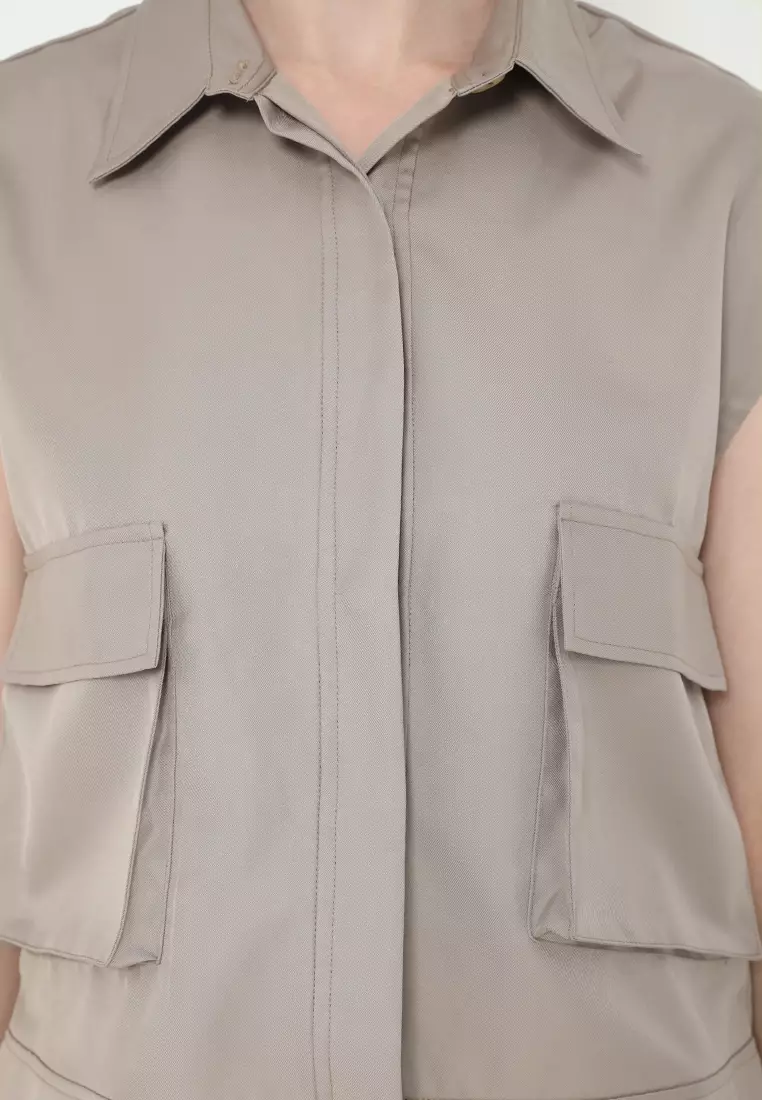 Plain Vest With Pocket in Mocca By Brilliant Girl Warna MOCCA