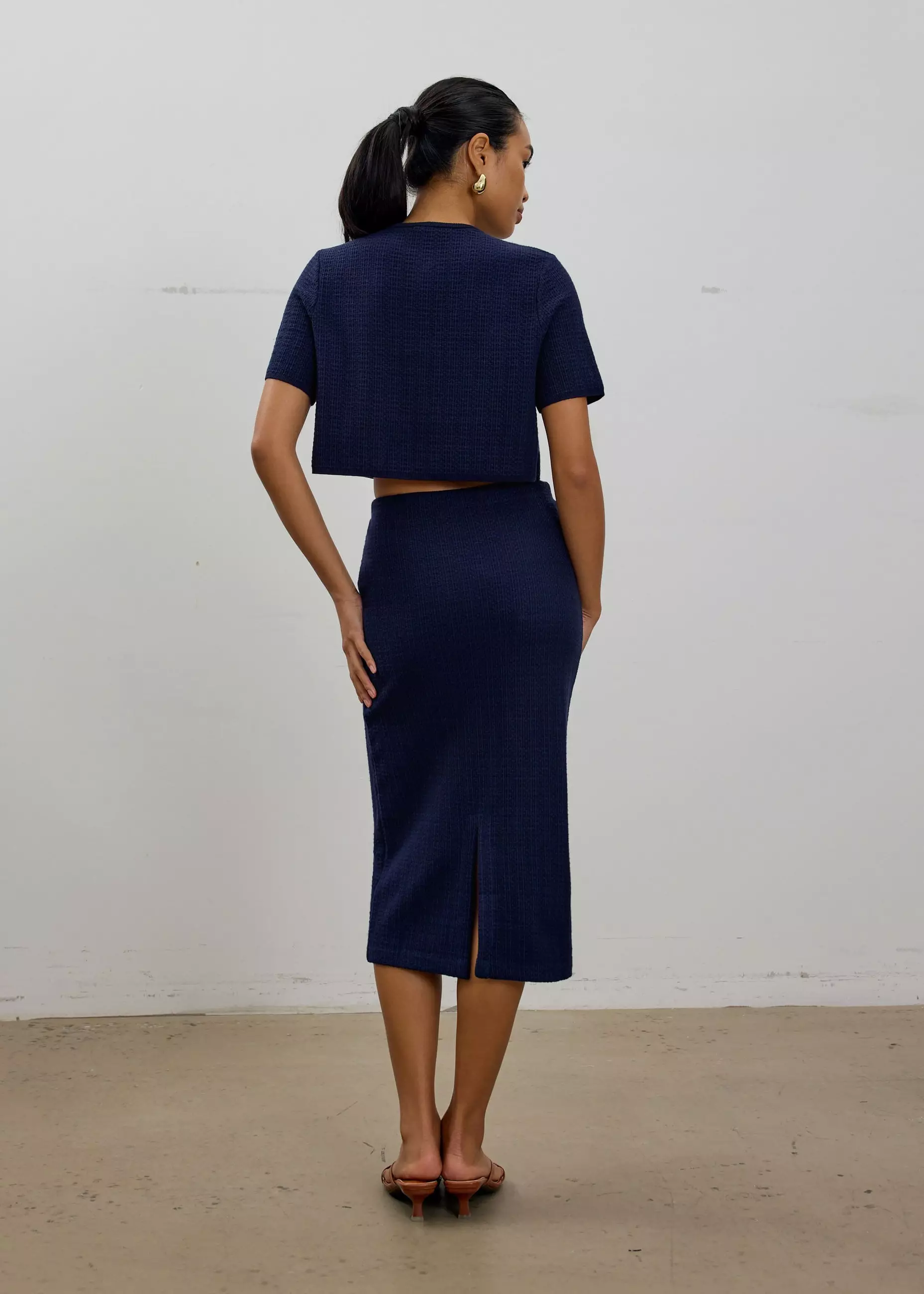 Rok Wanita - Yoko Elastic Textured Knit Midi Skirt