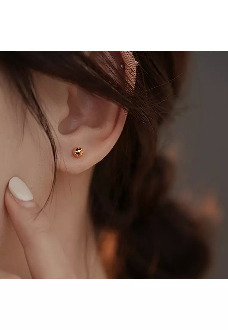 375/9K Gold Sphere Earrings S103 (L Size)