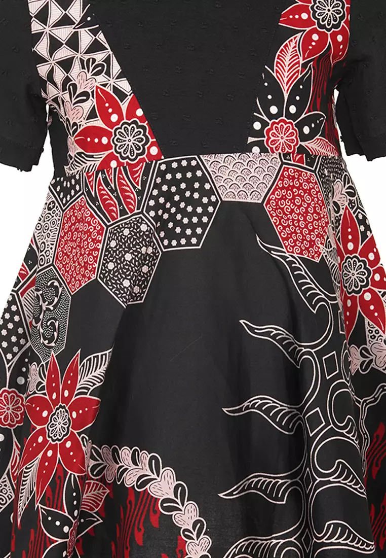 Baju Anak Perempuan Lianzel 4Th-14Th Dress Batik Anak Black Lengan Pendek