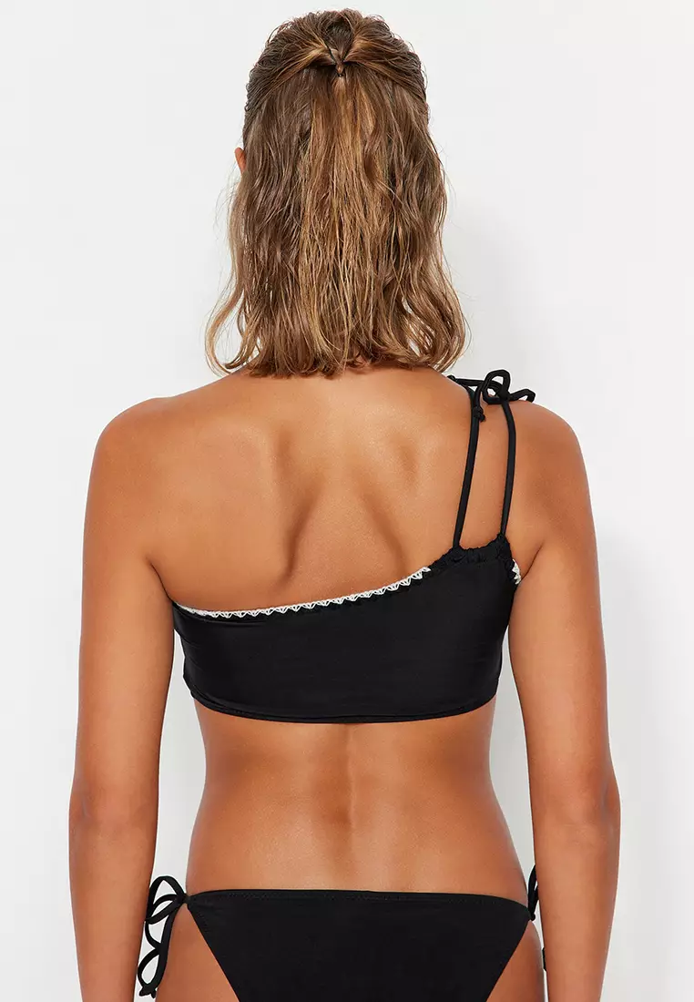 Buy Trendyol Black One-Shoulder Bikini Top With Embroidery Online