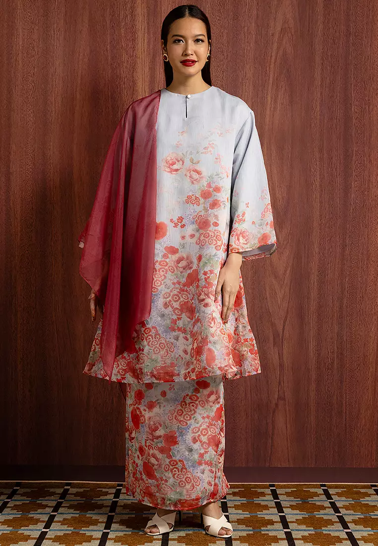 IRIS PRINTED KURUNG LABUH SET WITH SHAWL