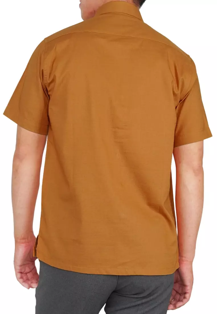 Crocodile LINE Brown 117 - Men Shirt Kemeja Lengan Pendek - Relax Fit