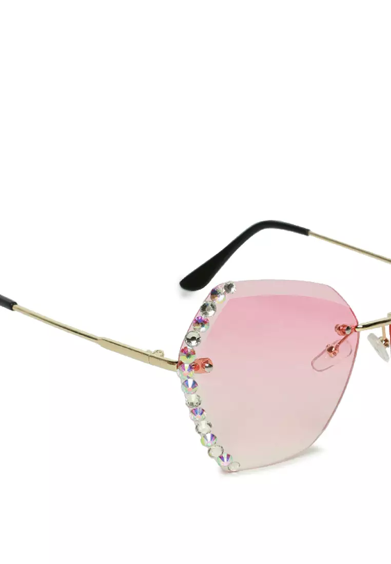 Embellished Butterfly Sunglasses In Light Pink