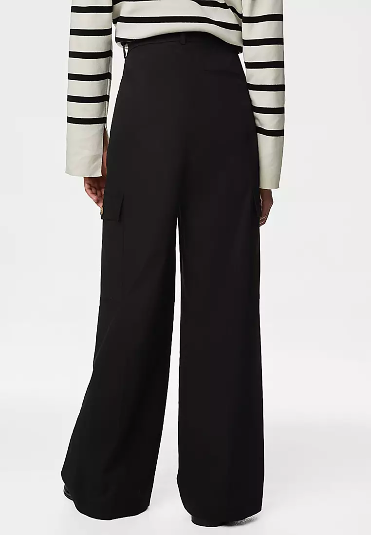 Cotton Rich Cargo High Waisted Trousers