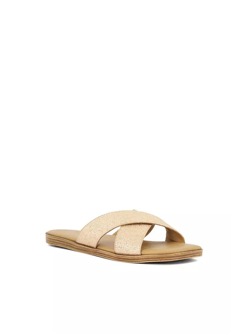Discount on Dune London  shoes - SKU: Luella Textured Cross Strap Slides Gold