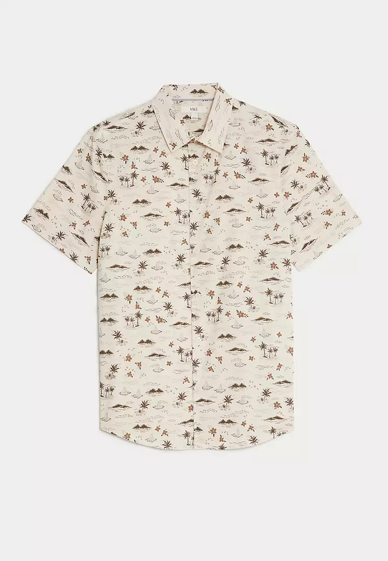 Easy Iron Pure Cotton Geometric Print Shirt