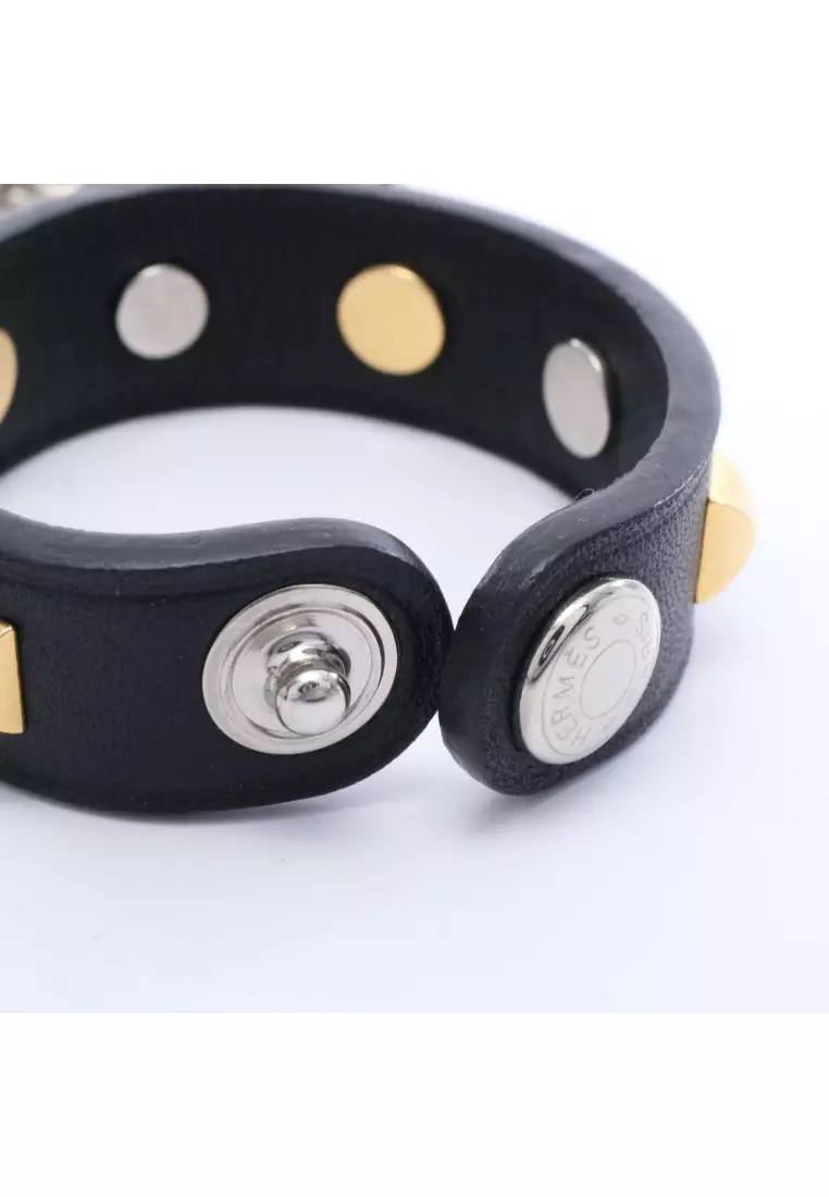 Pre-Loved Hermès Rival glove holder GP leather black Silver gold silver hardware gold hardware