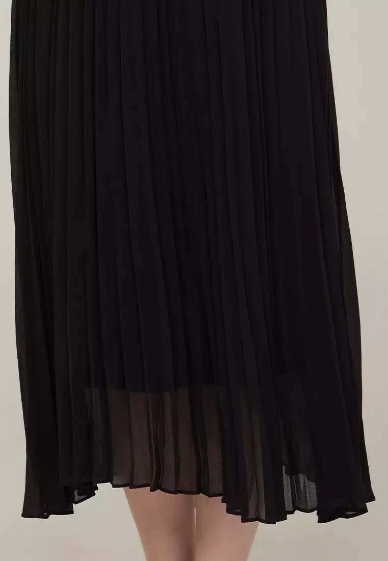 Ambherlynn A-Line Pleated Skirt  with Elastic Waist Band