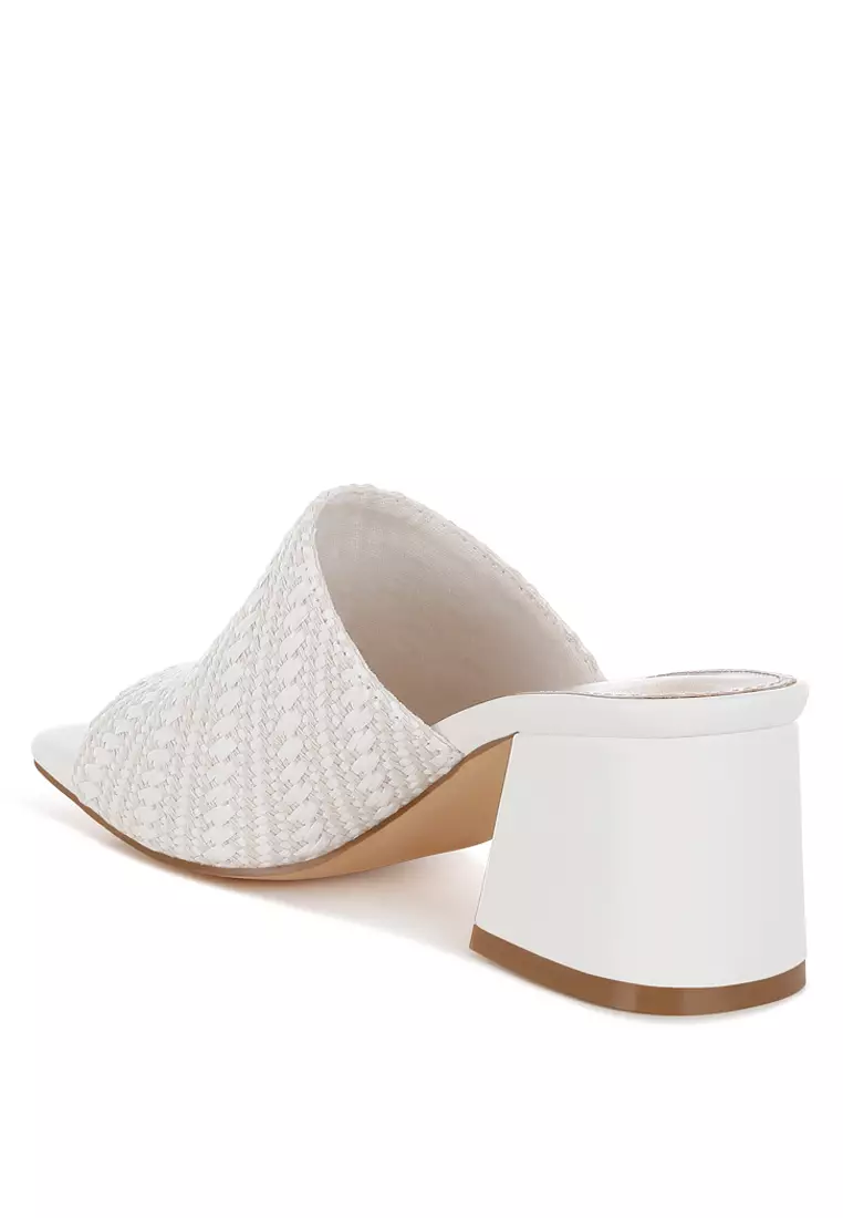 Woven Raffia Clogs In White