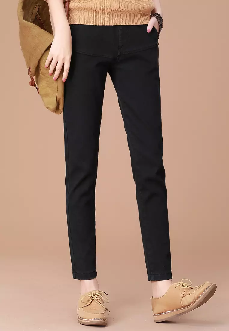 Trousers  Womens COS SLIM-FIT ZIP HEM PANTS BLACK ~ Theatre