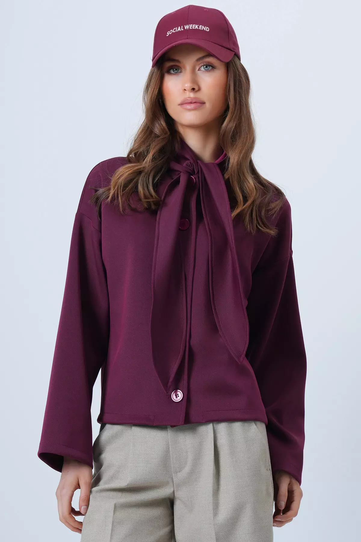Plum Scarf Detailed Buttoned Jacket Alc-X14669