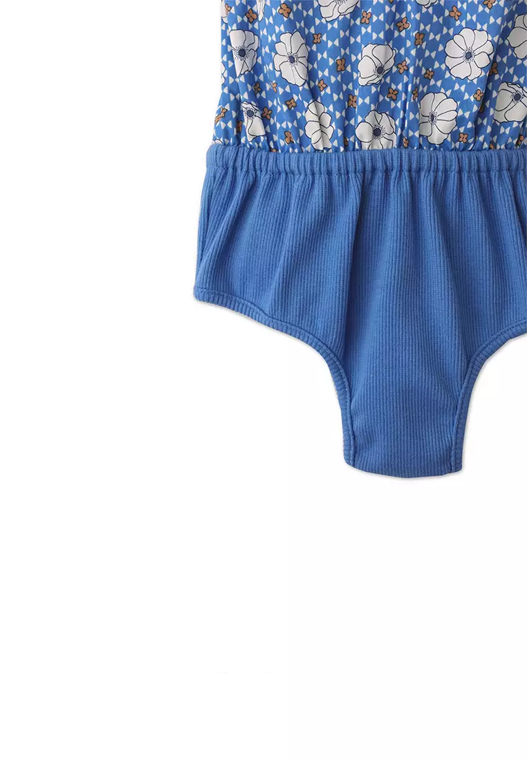 Girls Retro Floral Bodysuit With Rib Bottom