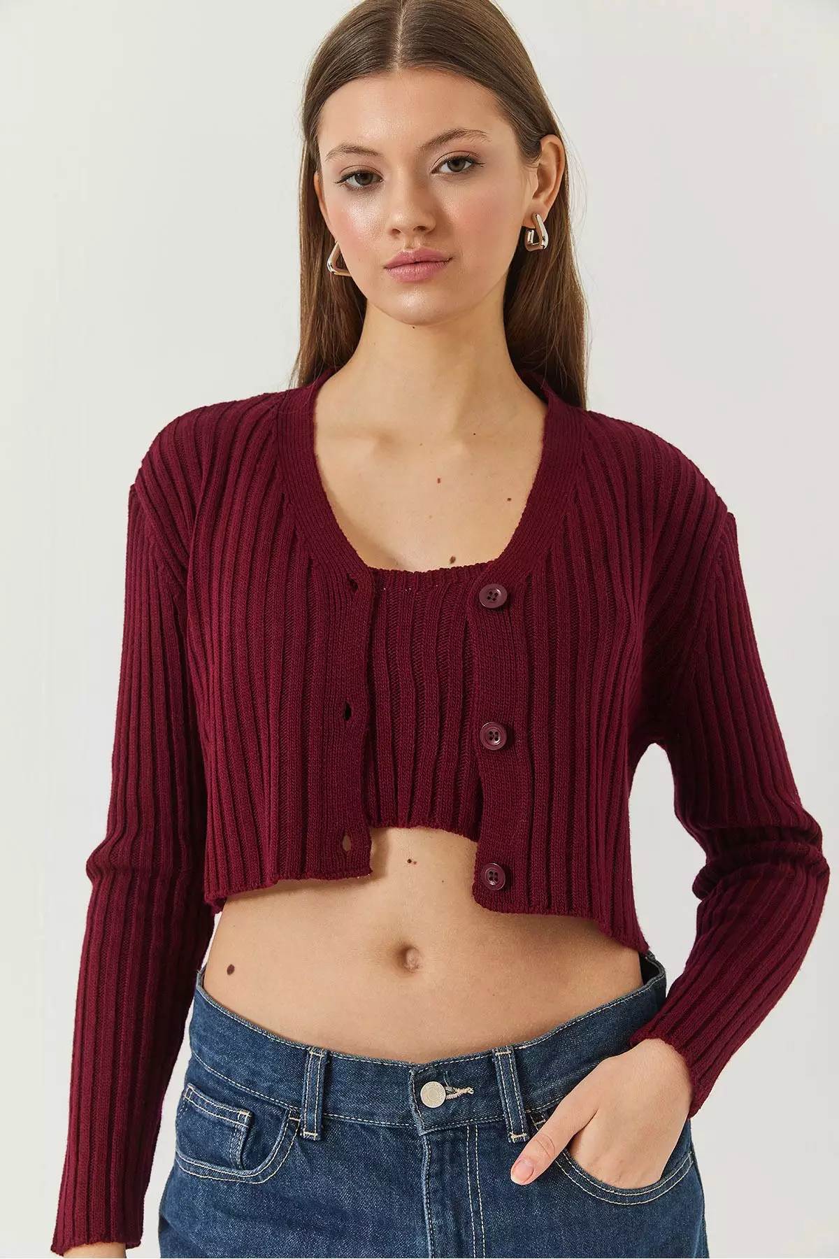 Women's Cardigan Crop Tank Top Double Knitwear Set 60261447
