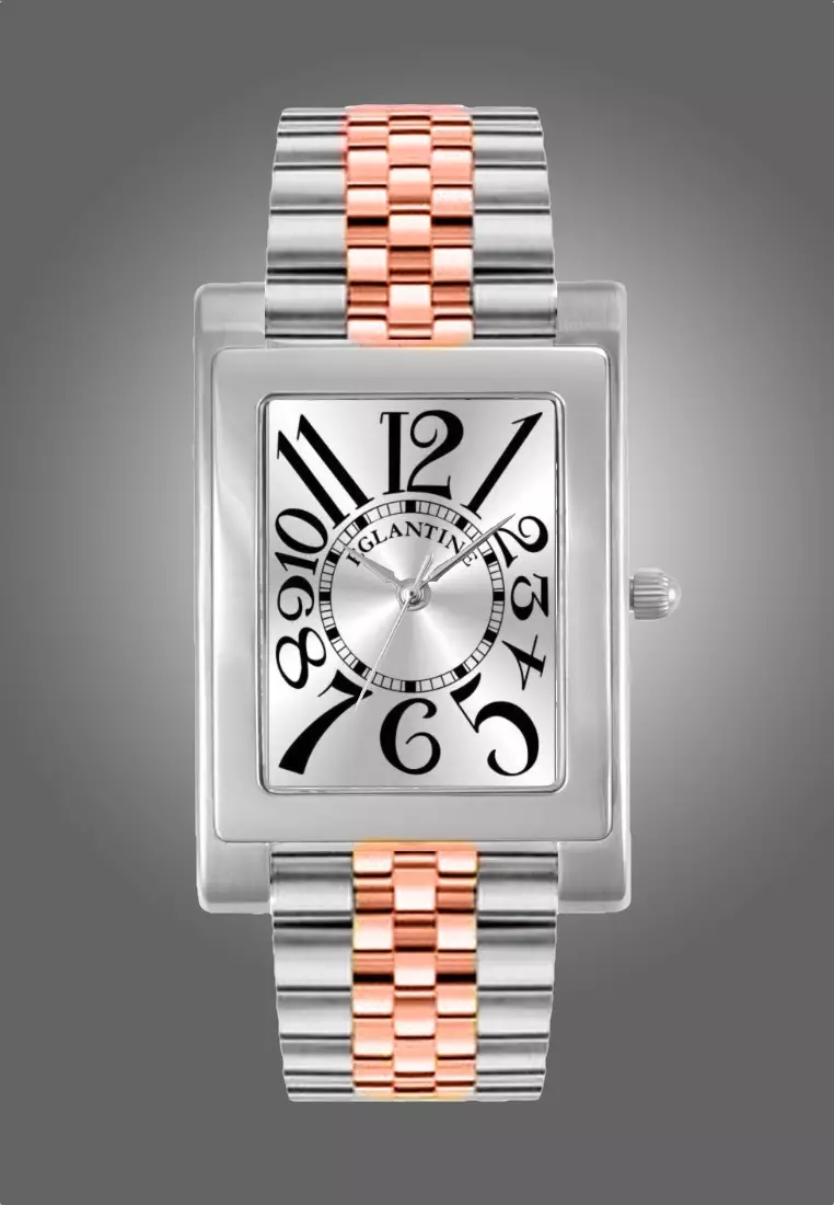 MATIGNON 中性石英錶，銀色錶盤搭配黑色阿拉伯數字，不銹鋼錶帶