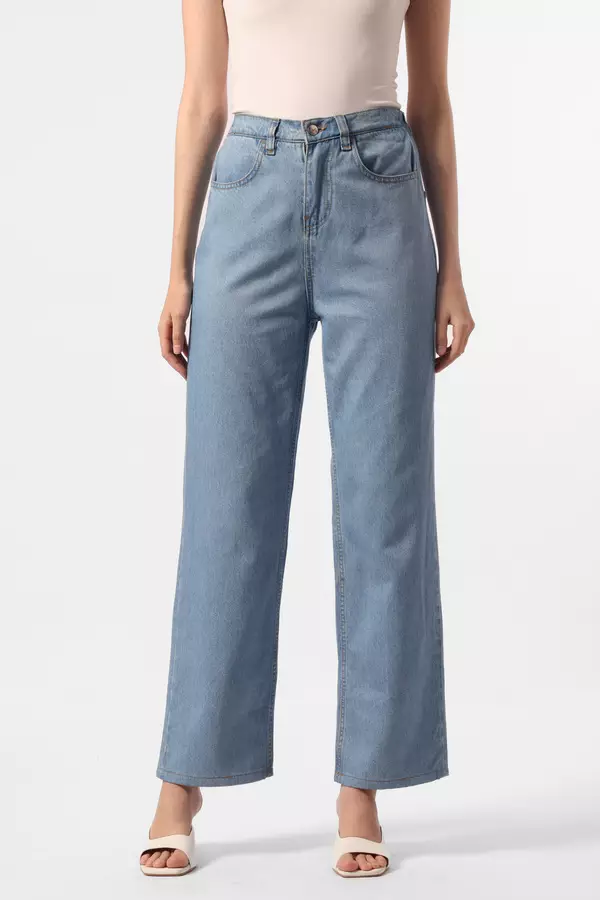 Minimal x Devina Putri - MN323 - Jeans Lebar Lurus - Light Blue Warna Blue_Light