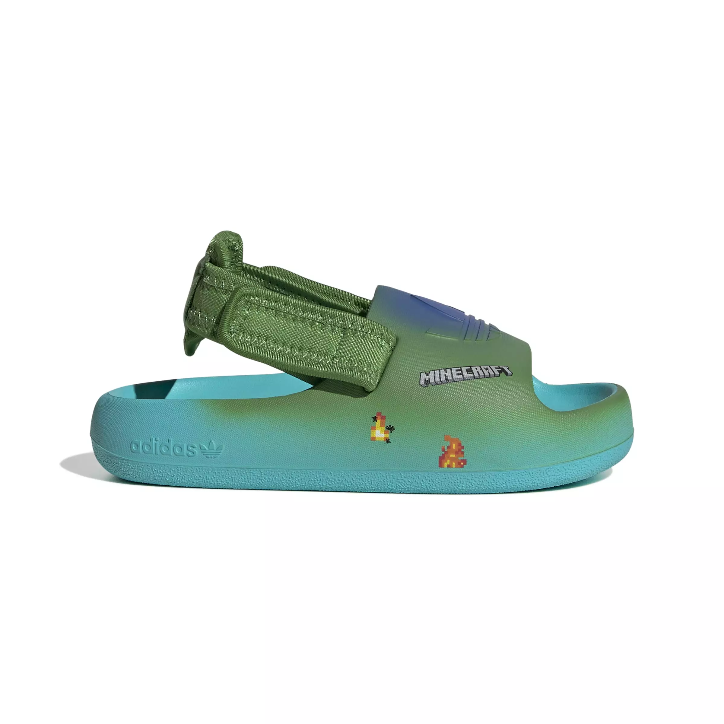 ADIDAS Adifom Adilette X Minecraft Slides Kids JQ6465 - Sepatu Sandal Anak (Hijau)