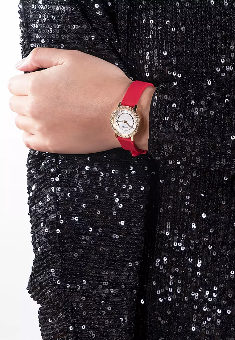Guess GW0469L1 - Jam Tangan Wanita - Gold - Red Silicone Strap