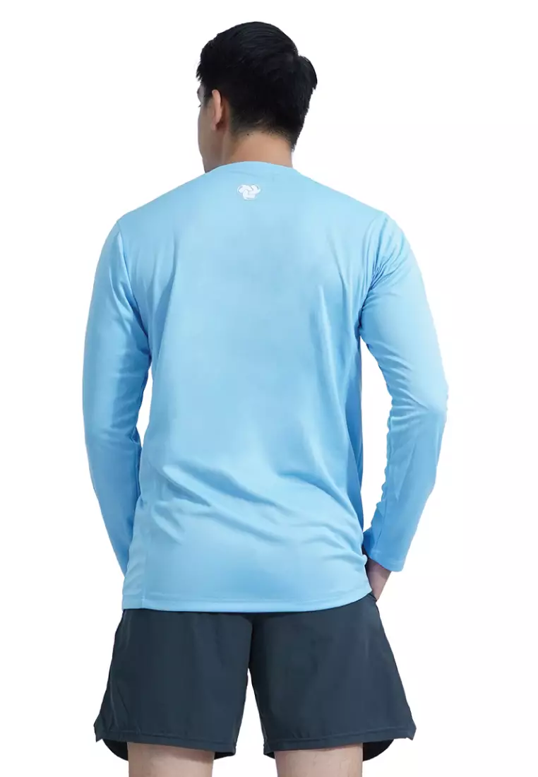 Tiento Kaos Running Dry Fit Lengan Panjang Baju Olahraga Pria Lari Gym Fitness Airy Blue