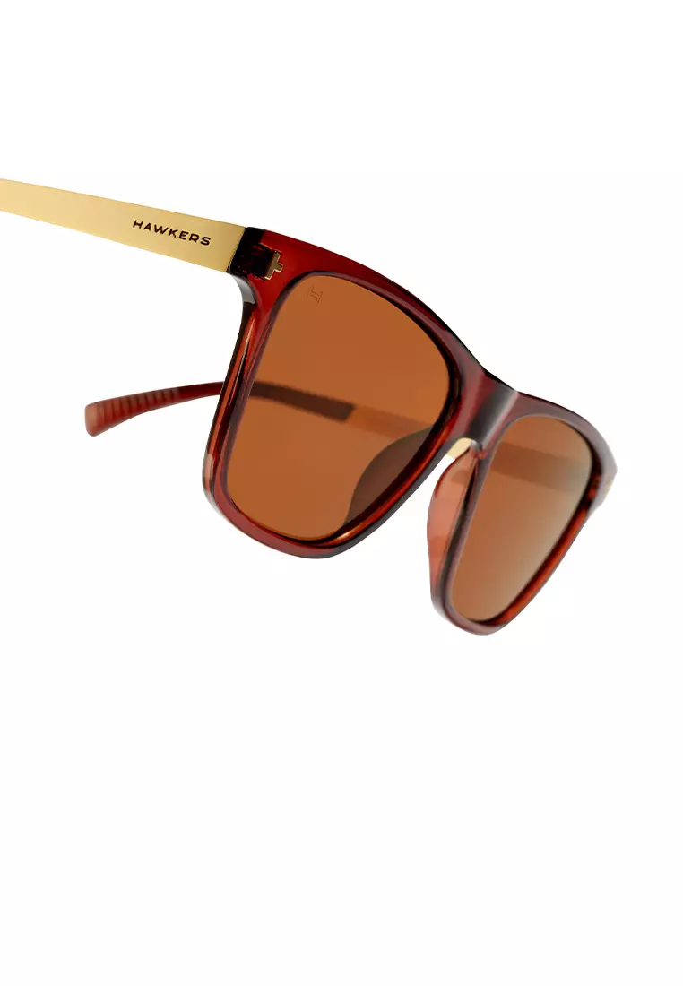 HAWKERS POLARIZED Brown ONE LS METAL Sunglasses for Men and Women, Unisex. UV400 Protection. Official Product designed in Spain
