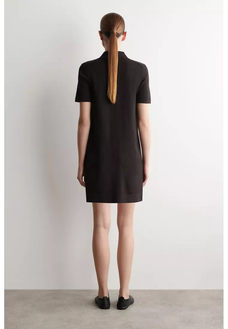 POCKET-DETAIL KNITTED COTTON MINI DRESS