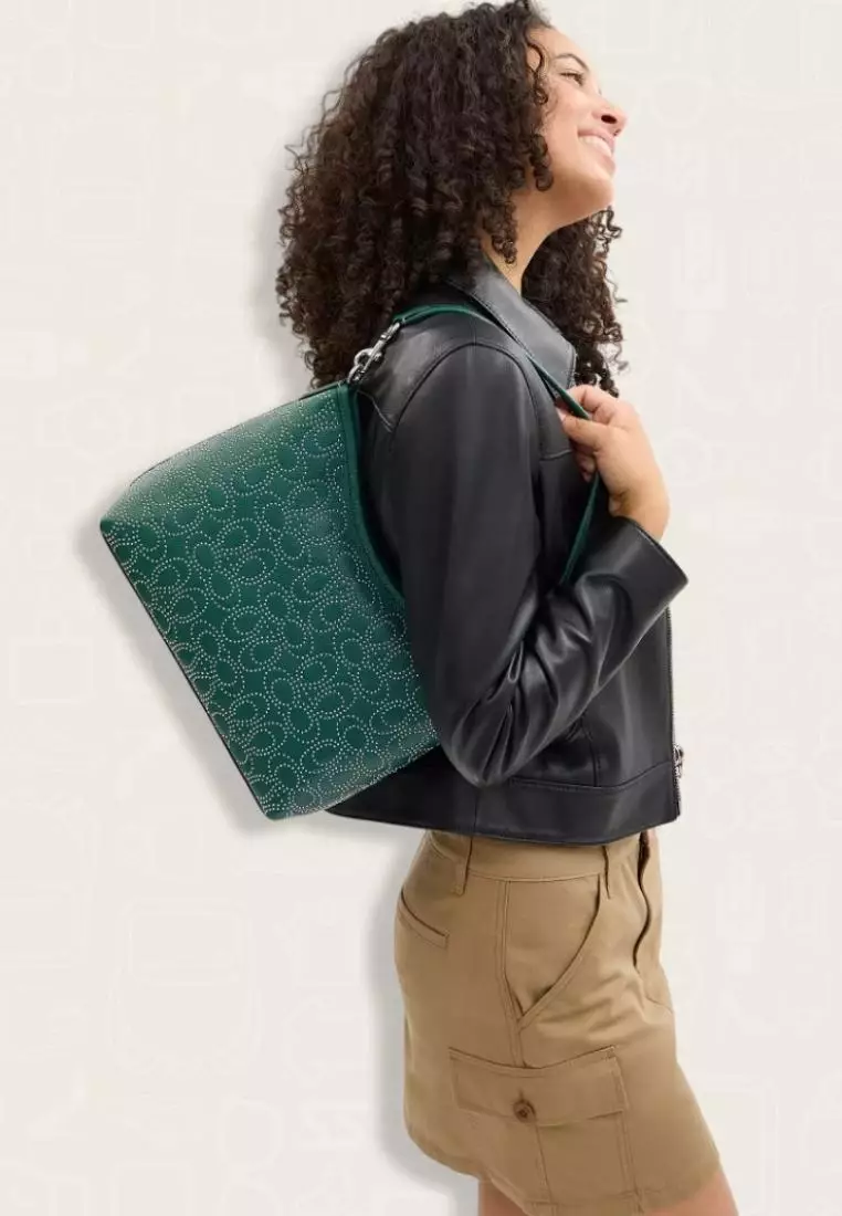 Coach Laurel Shoulder Bag With Signature Rivets Emerald Green