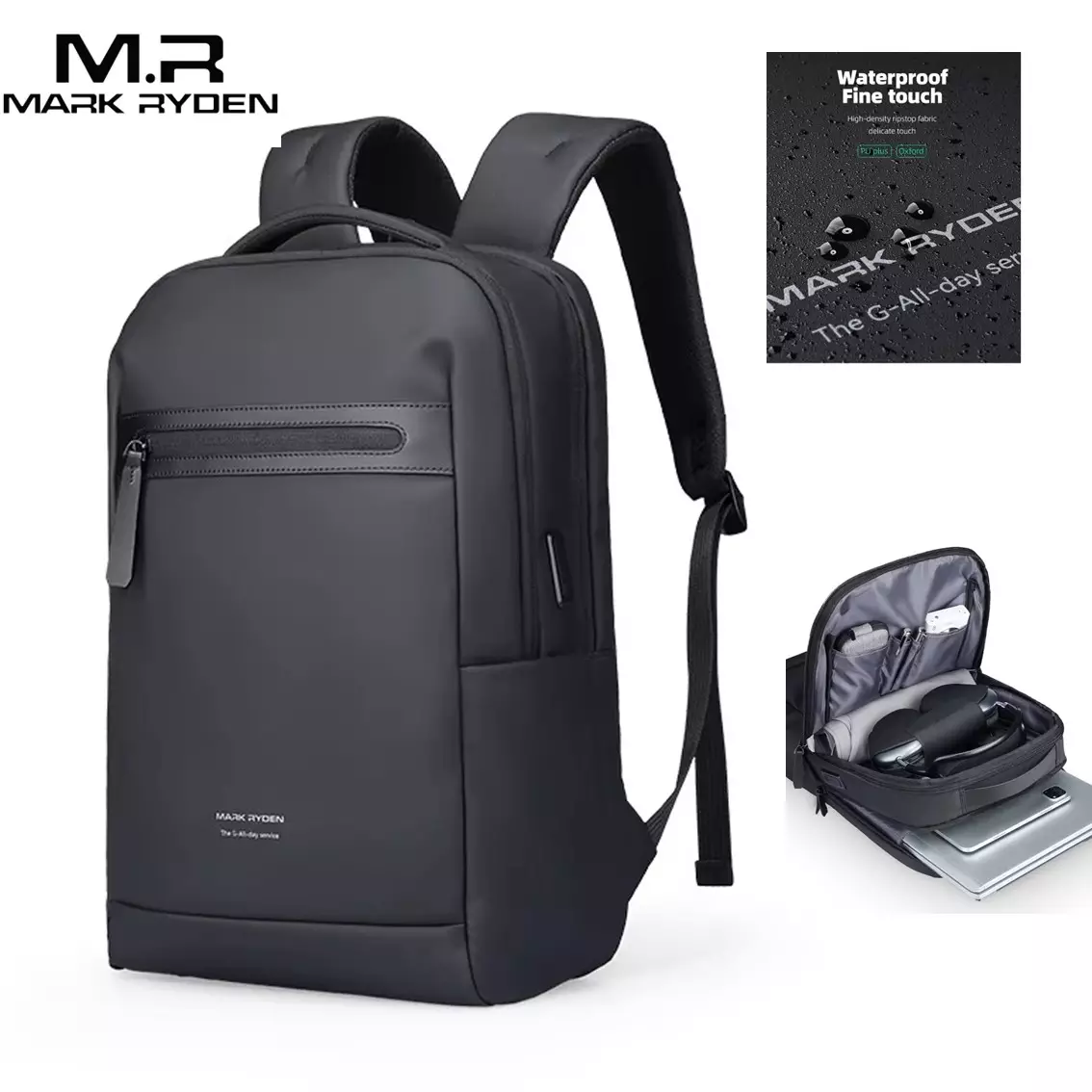Mark Ryden Tas Ransel Backpack Laptop 15.6 Inch USB MR6075-BLACK