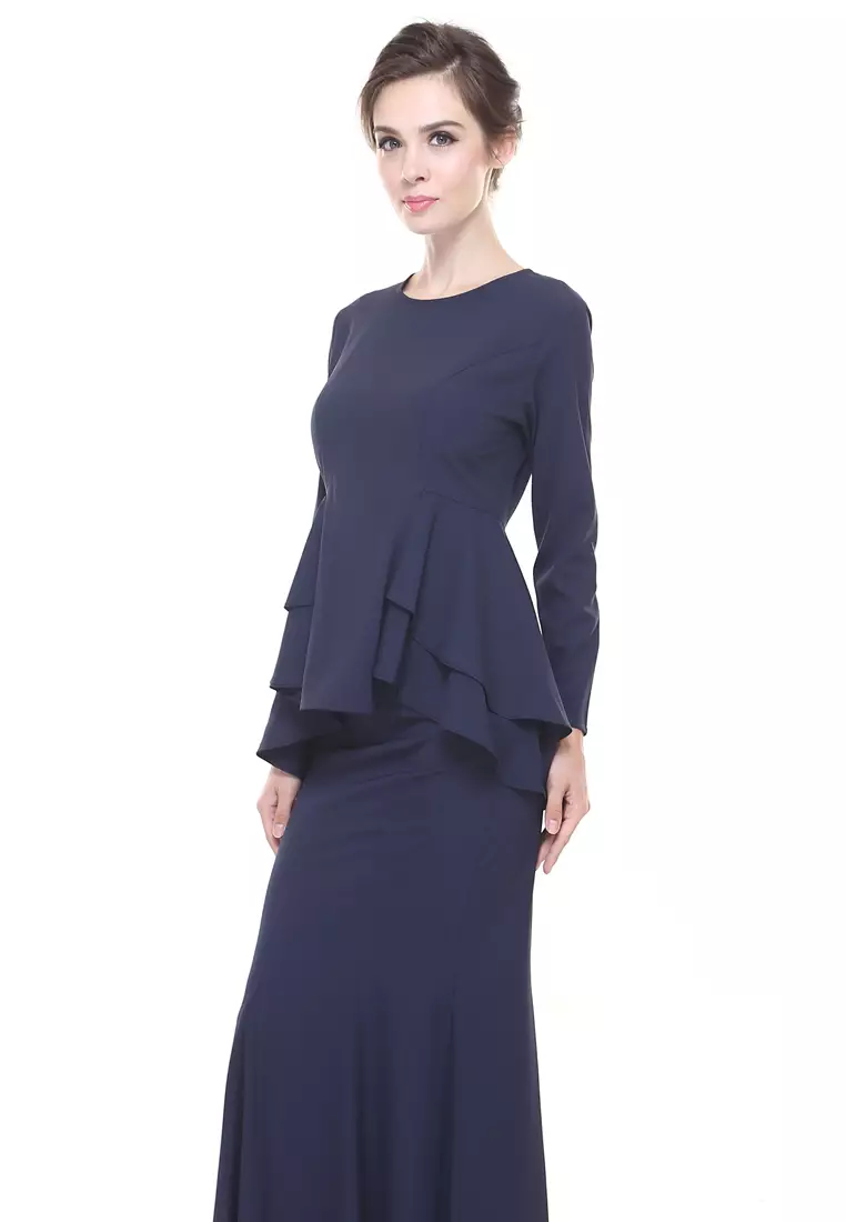 Lora Peplum Kurung Modern in Dark Blue