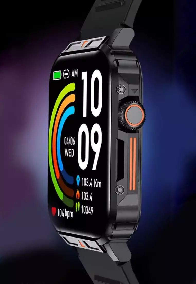 Unisex IOS/Android IP Black SmartWatch with Black Rubber Strap