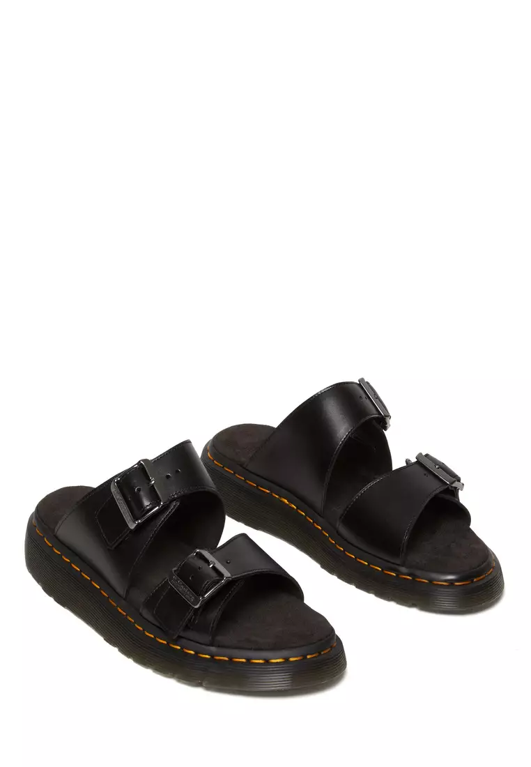 JOSEF LEATHER BUCKLE SLIDE SANDALS