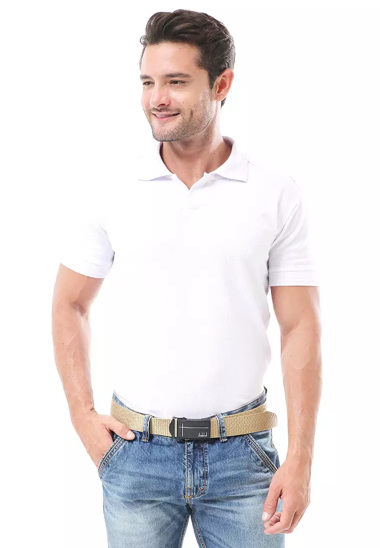 Ilo Aksesoris Fashion Pria Casual Belt Desain Simple Model Jepit Ikat Pinggang Material Canvas ORIGINAL - Cream
