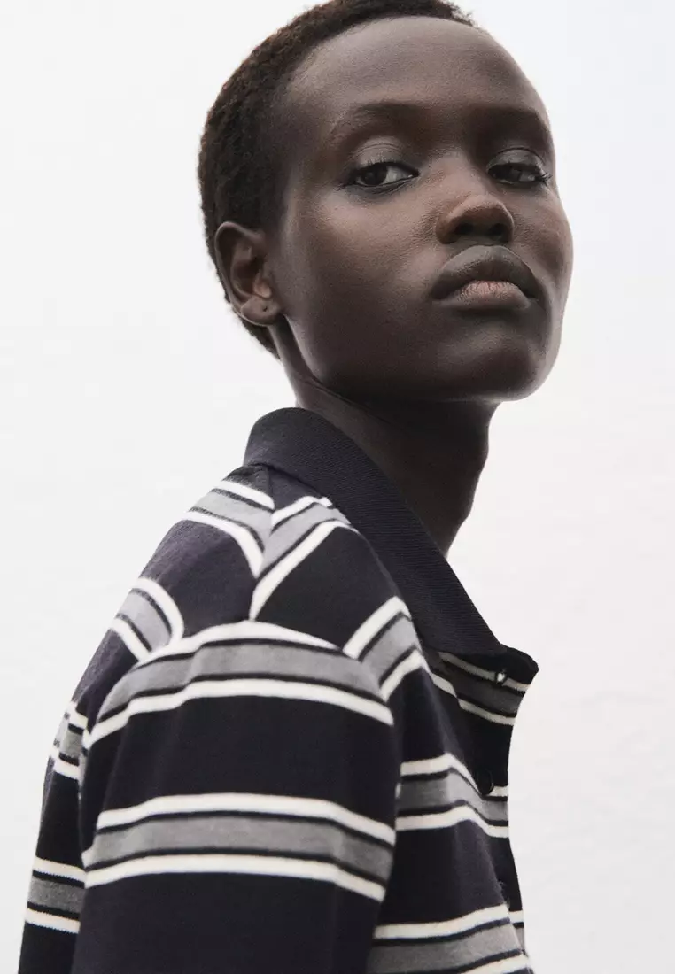 Striped Polo-Neck T-Shirt