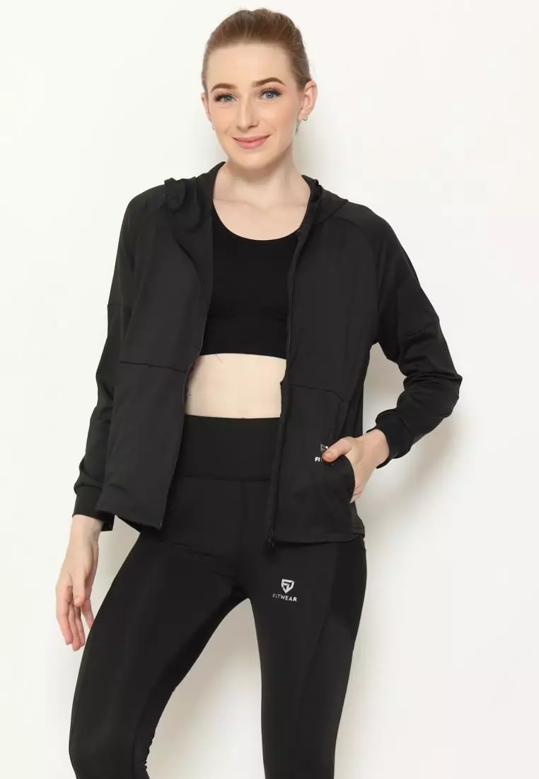Fitwear - Jaket / Jacket Olahraga Wanita ZEVIA OVERSIZE HOODIE POCKET - BLACK