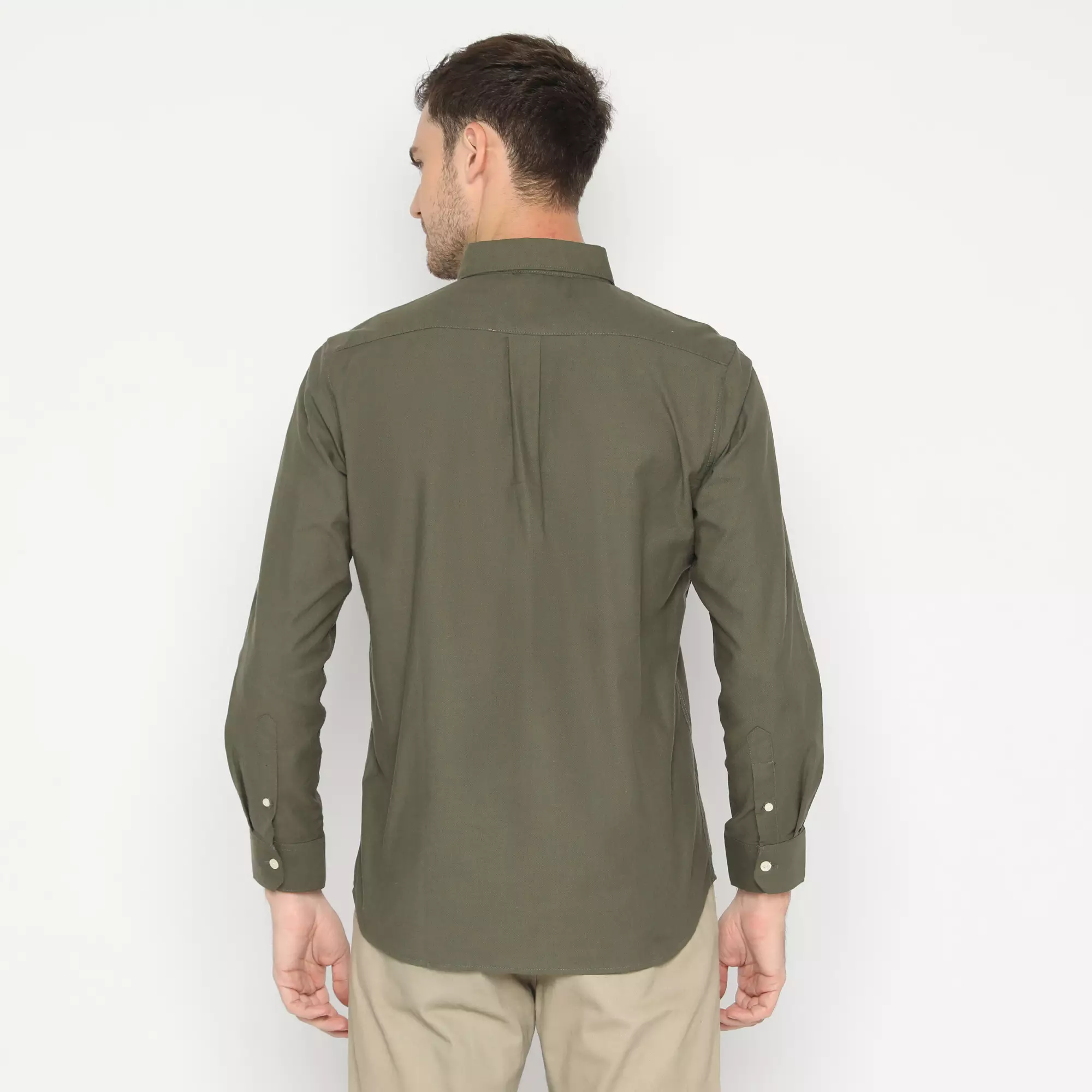 Platini Kemeja Pria Polos Lengan Panjang Katun Oxford Hijau Army 66210