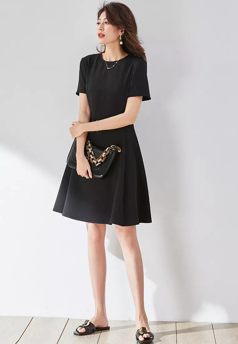 Simple and Elegant Solid Color Short Sleeve Dress CA101934BK