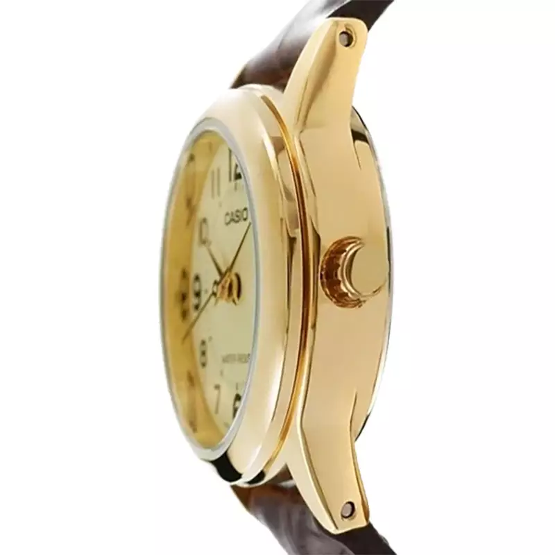 Jam Tangan Wanita Analog Casio Standard LTP-V002GL-9BUDF LTPV002 LTP-V002G Champagne Dial Brown Leather Band