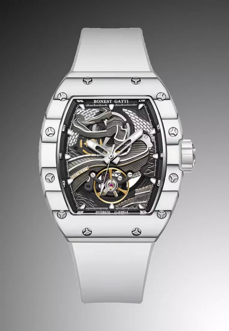 "Great Wall of China" Automatic Unisex Carbon Fiber Watch, Rubber Strap