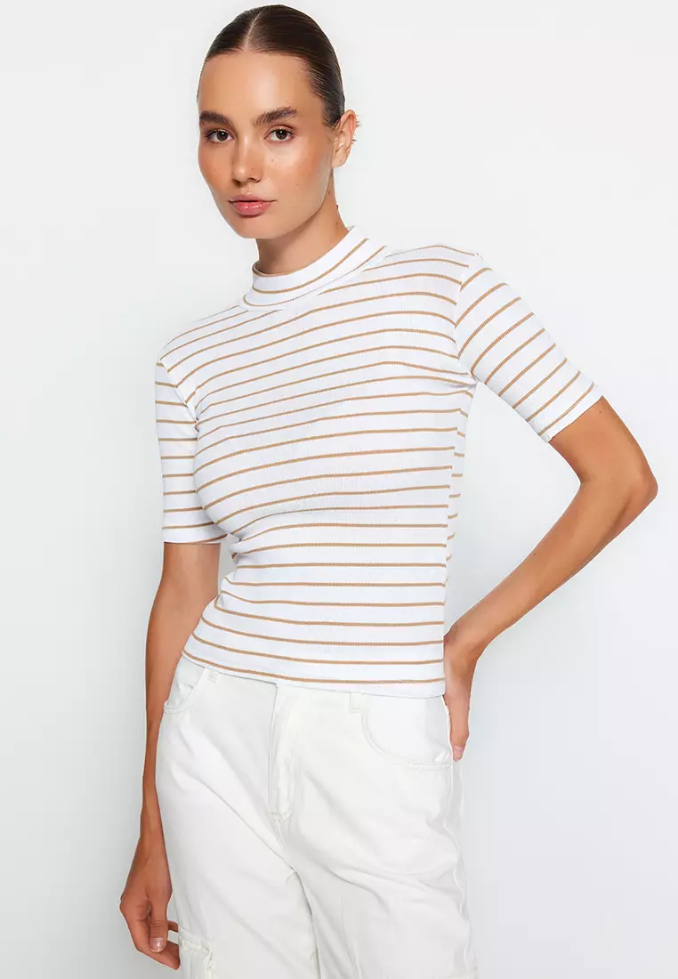 White mock neck top sale