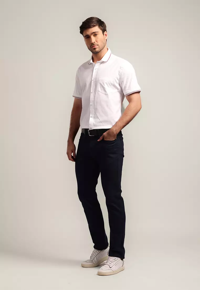 MOC - Kemeja Polos Pria Lengan Pendek Korry - White