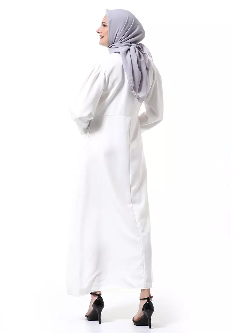 Alliyah Dress Gamis Muslimah Long Sleeve Model Balon Regular Fit Premium High Quality - Putih